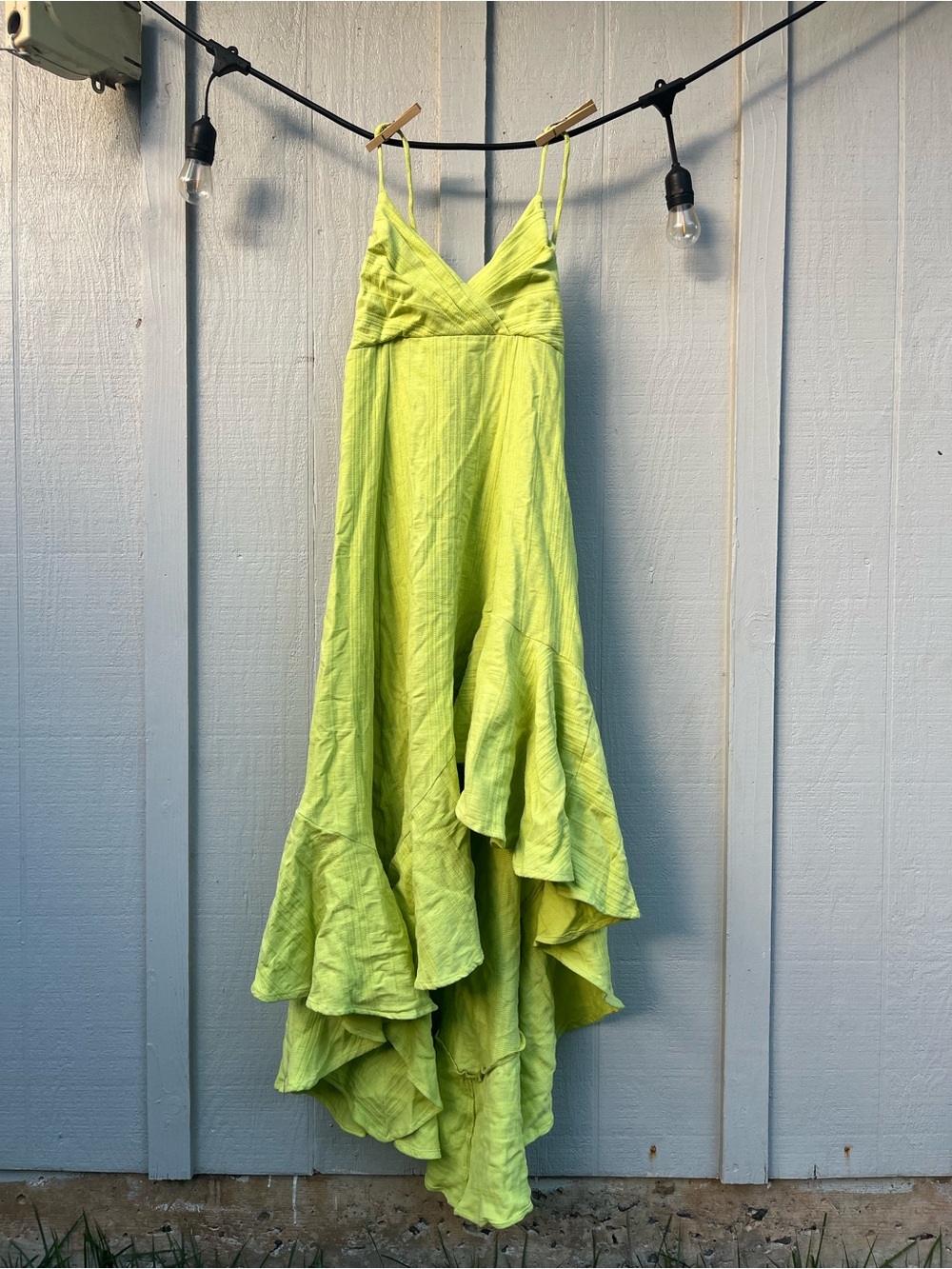 Free People Neon Lime Spaghetti Strap High-Low Dress